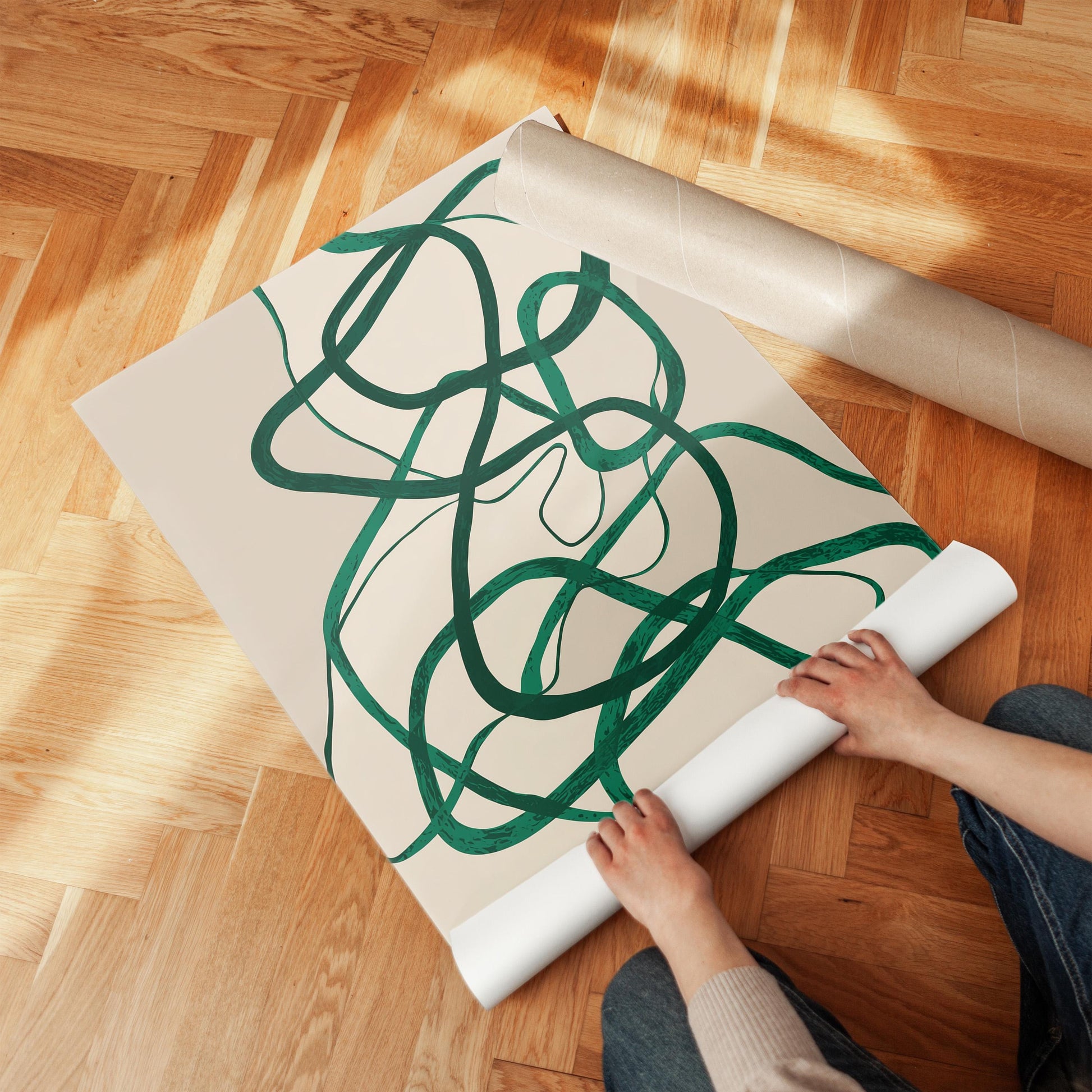 Green Abstract Line Giclée Canvas Print Modern Minimal Wall Art for Scandinavian or Contemporary Home