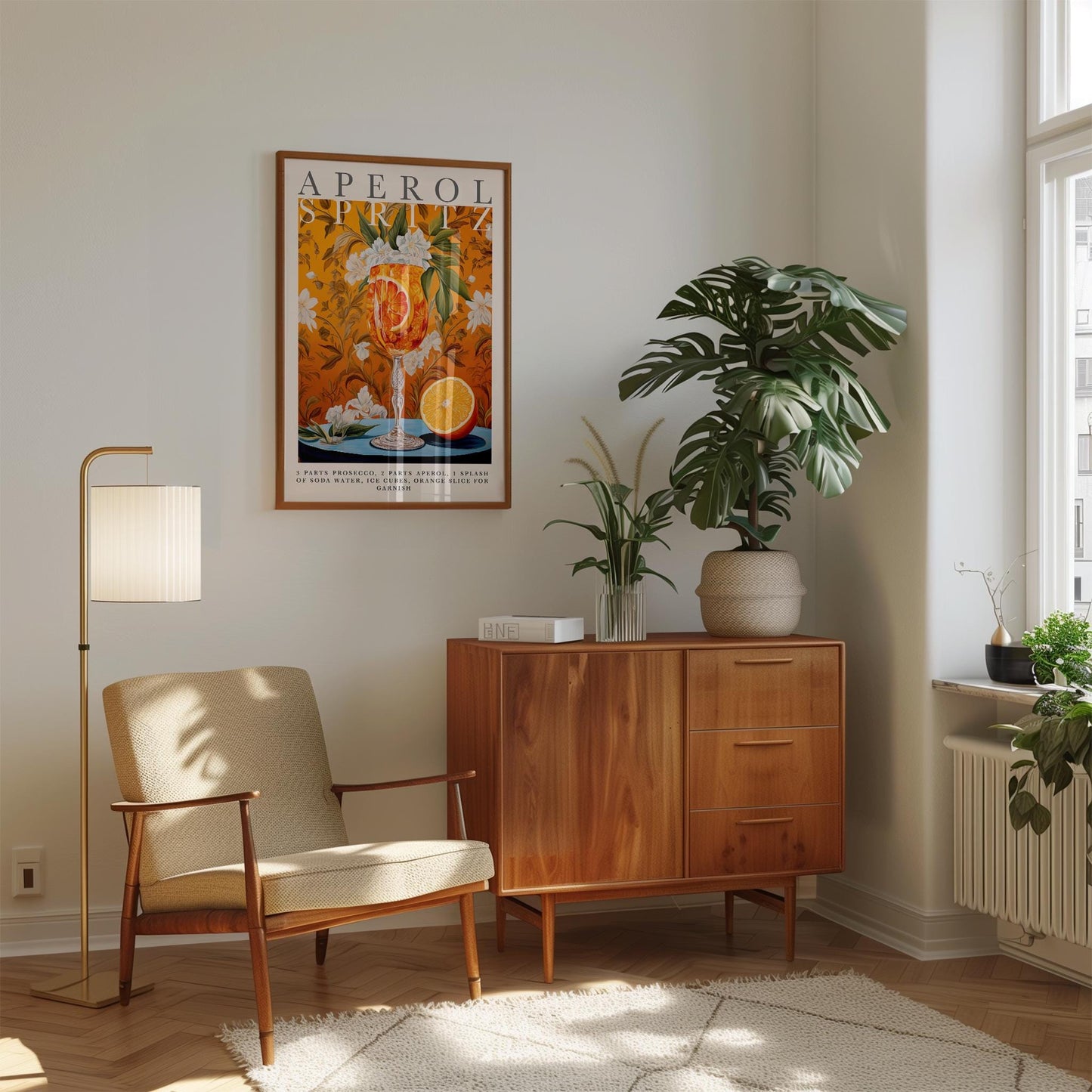Aperol Spritz Print – Vintage Italian Drink Poster | Floral Cocktail Wall Art