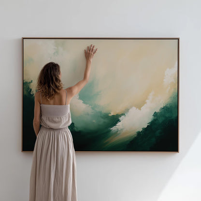 Abstract Canvas Art – Large Green Beige Artwork | Framed or Unframed Minimalist Wall Decor