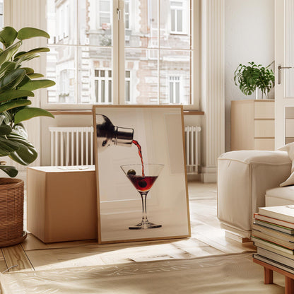 Martini Cocktail Print – Home Bar Decor | Red Wine Pouring Art, Mixology Art Print