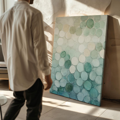 Green and Beige Abstract Circle Canvas Wall Art with Floating Frame Modern Japandi Style Print for Living Room Decor