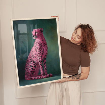 Pink Cheetah Art Print - Emerald Green Wall Art | Maximalist Home Decor Canvas