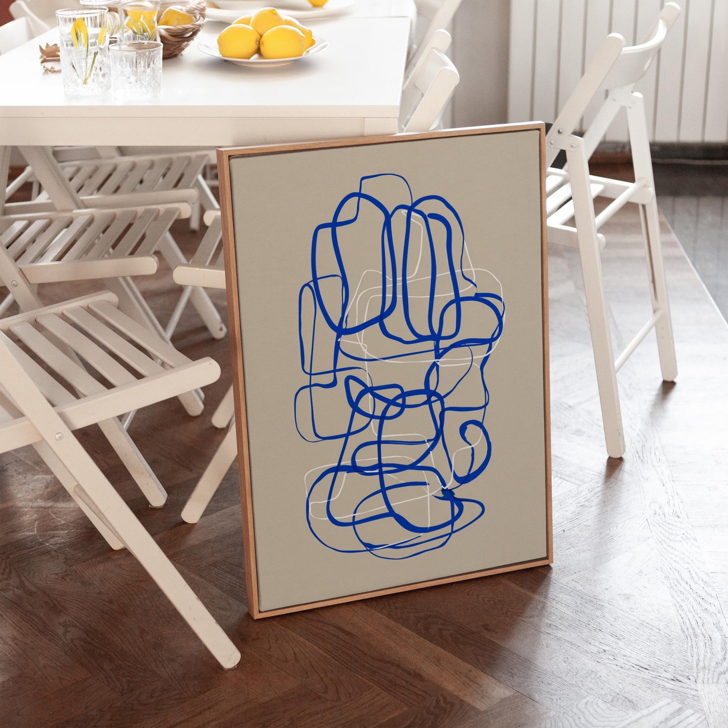 Blue Abstract Giclée Canvas Print Modern Minimal Line Composition Art for Scandinavian Living Room or Office