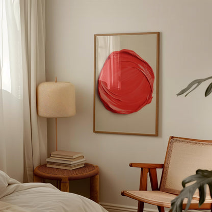 Red Circle Wall Art - Modern Abstract Art Print With Swirling Brushstroke Design