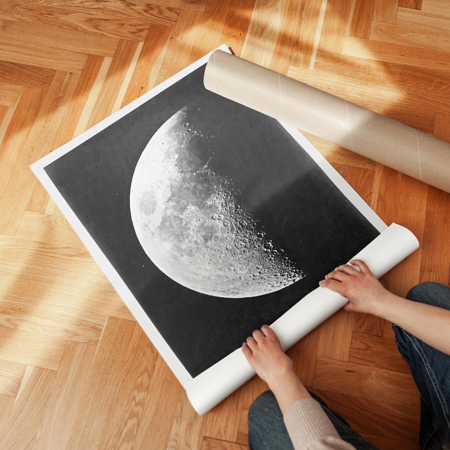 Moon Wall Art Black and White Canvas Print Astronomy Poster Lunar Phase Vintage Style Large Bedroom or Living Room Decor