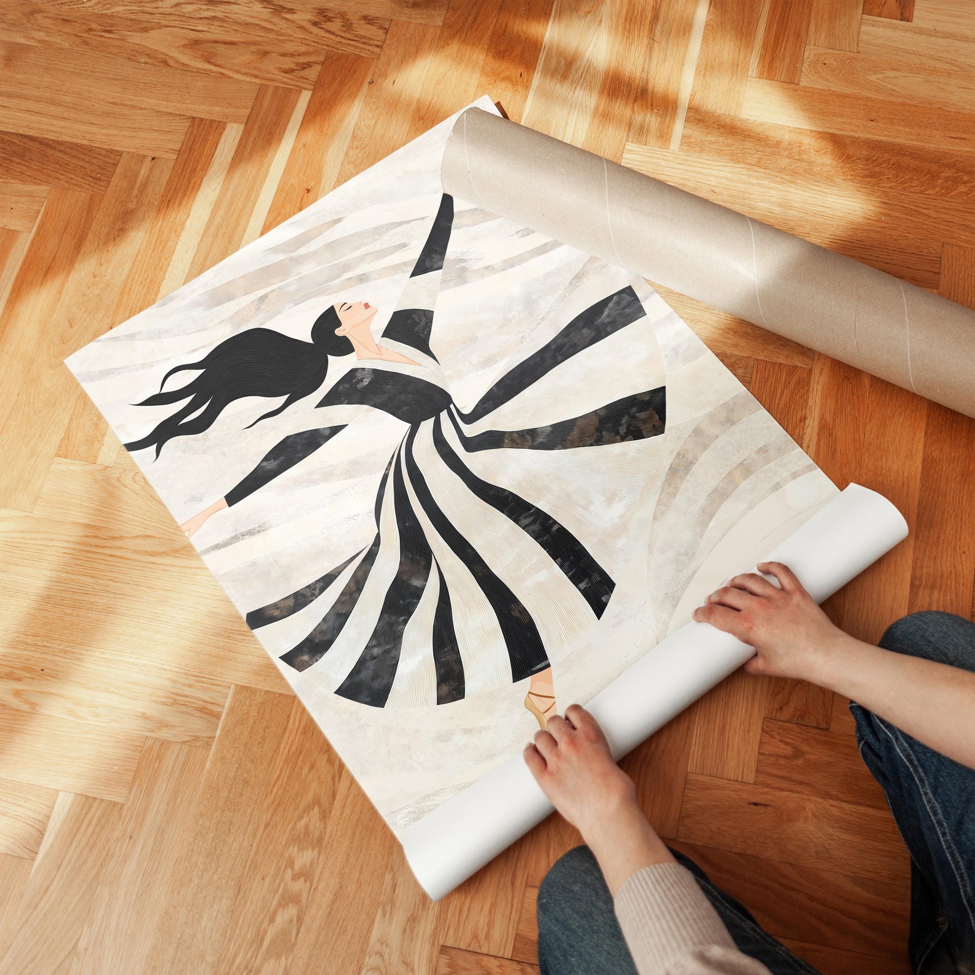 Elegant Dancer Wall Art Print Minimalist Ballet Canvas Large Modern Black and White Painting for Living Room or Bedroom Decor