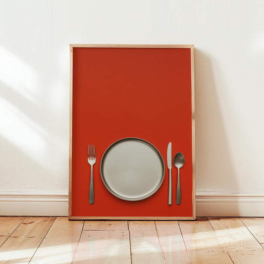 Minimalist Plate Poster - Retro Burnt Orange Kitchen Wall Art Print