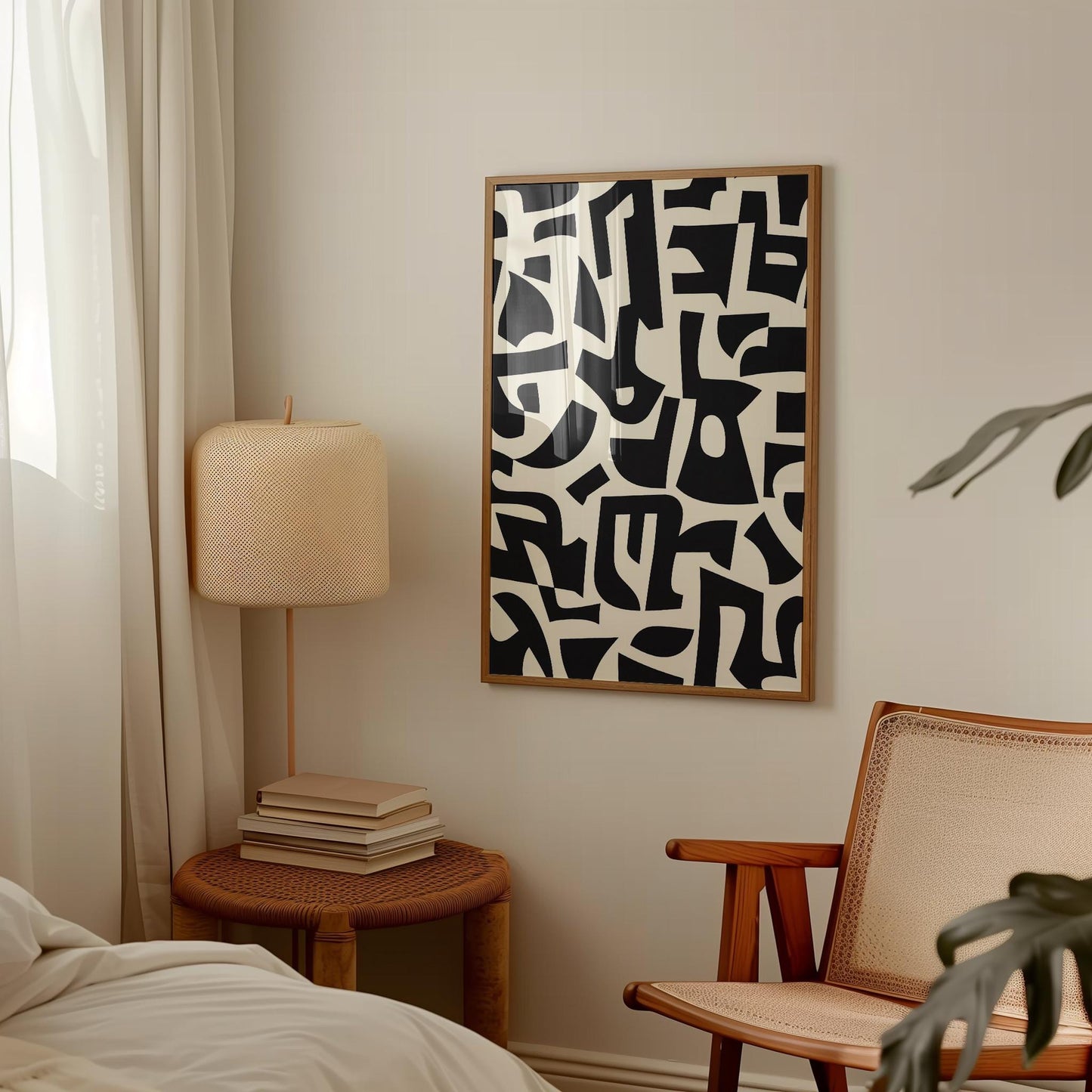 Abstract Wall Art Print – Geometric Black Shapes on Cream | Minimalist Design