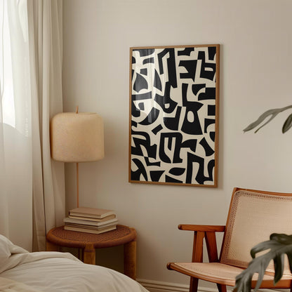 Abstract Wall Art Print – Geometric Black Shapes on Cream | Minimalist Design
