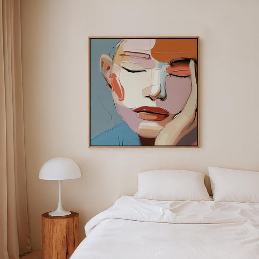 Abstract Face Canvas Wall Art: Modern Figurative Portrait Painting, Large Contemporary Artwork for Bedroom or Living Room