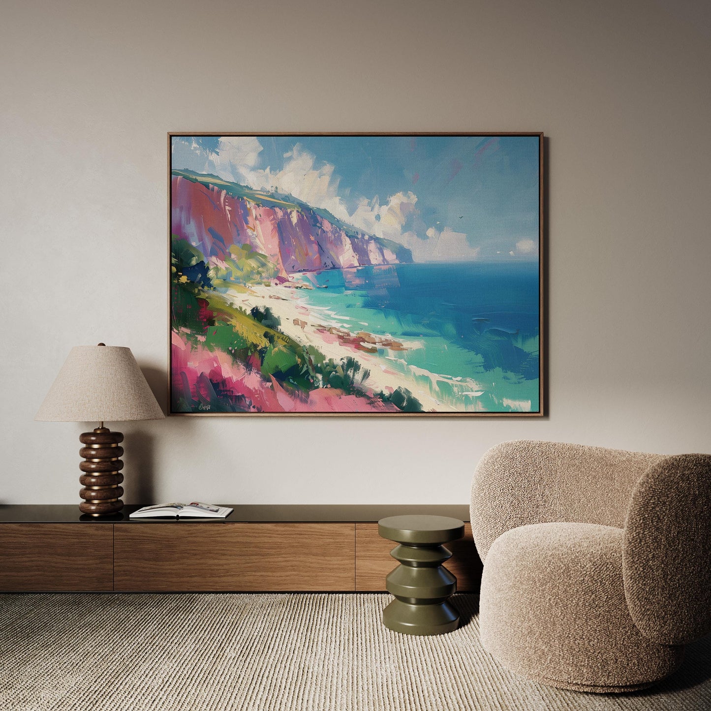 Coastal Cliff Canvas – Colorful Seaside Wall Art With Ocean View Painting