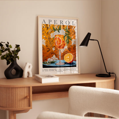 Aperol Spritz Print – Vintage Italian Drink Poster | Floral Cocktail Wall Art