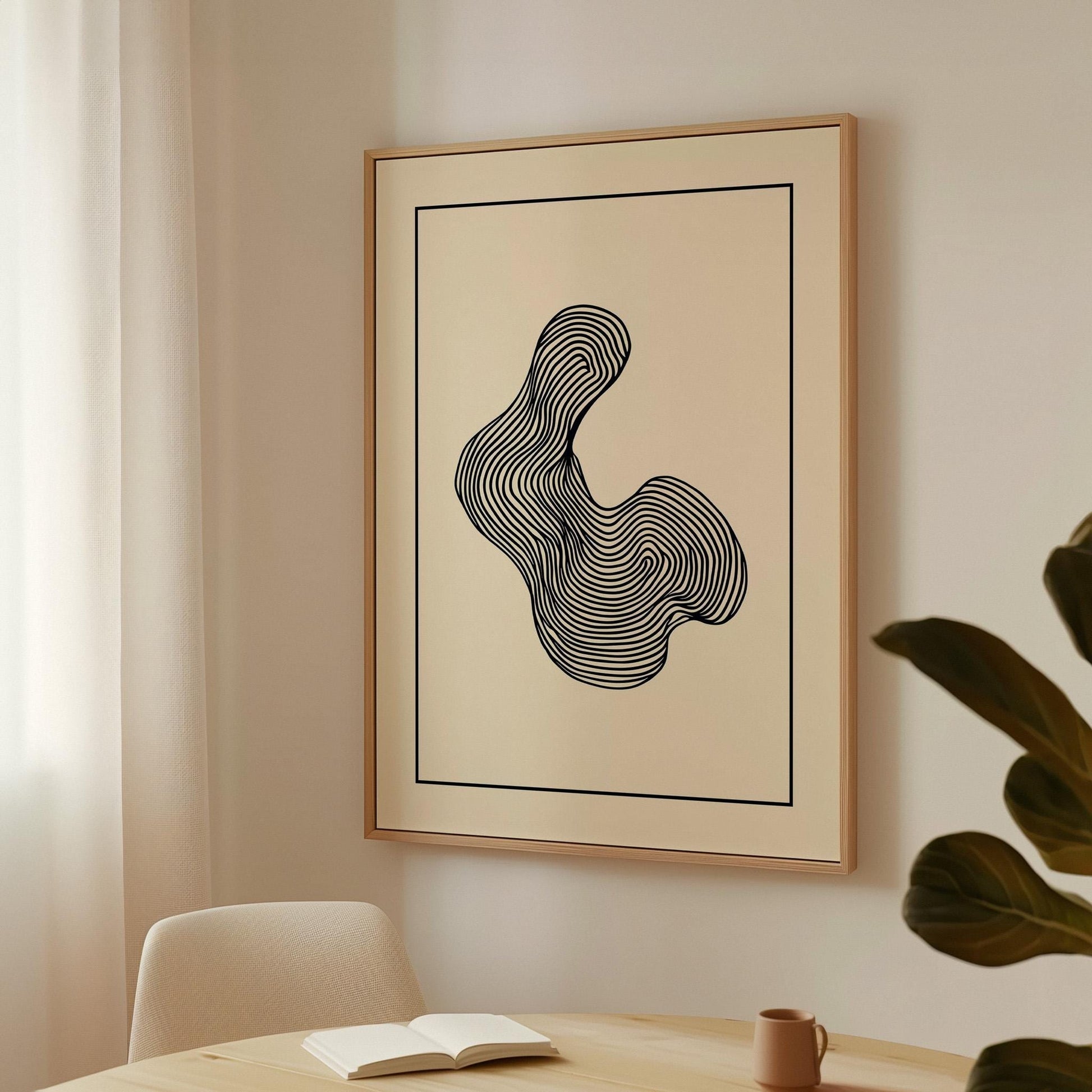 Minimalist Abstract Line Art Canvas Print Black and White Modern Geometric Wall Decor for Living Room or Office