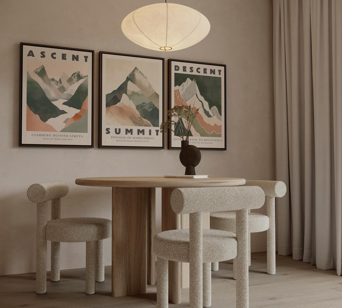 Ascent Summit Descent Canvas Wall Art Set of 3 Mountain Posters Adventure Inspired Nature Prints for Living Room or Office Decor