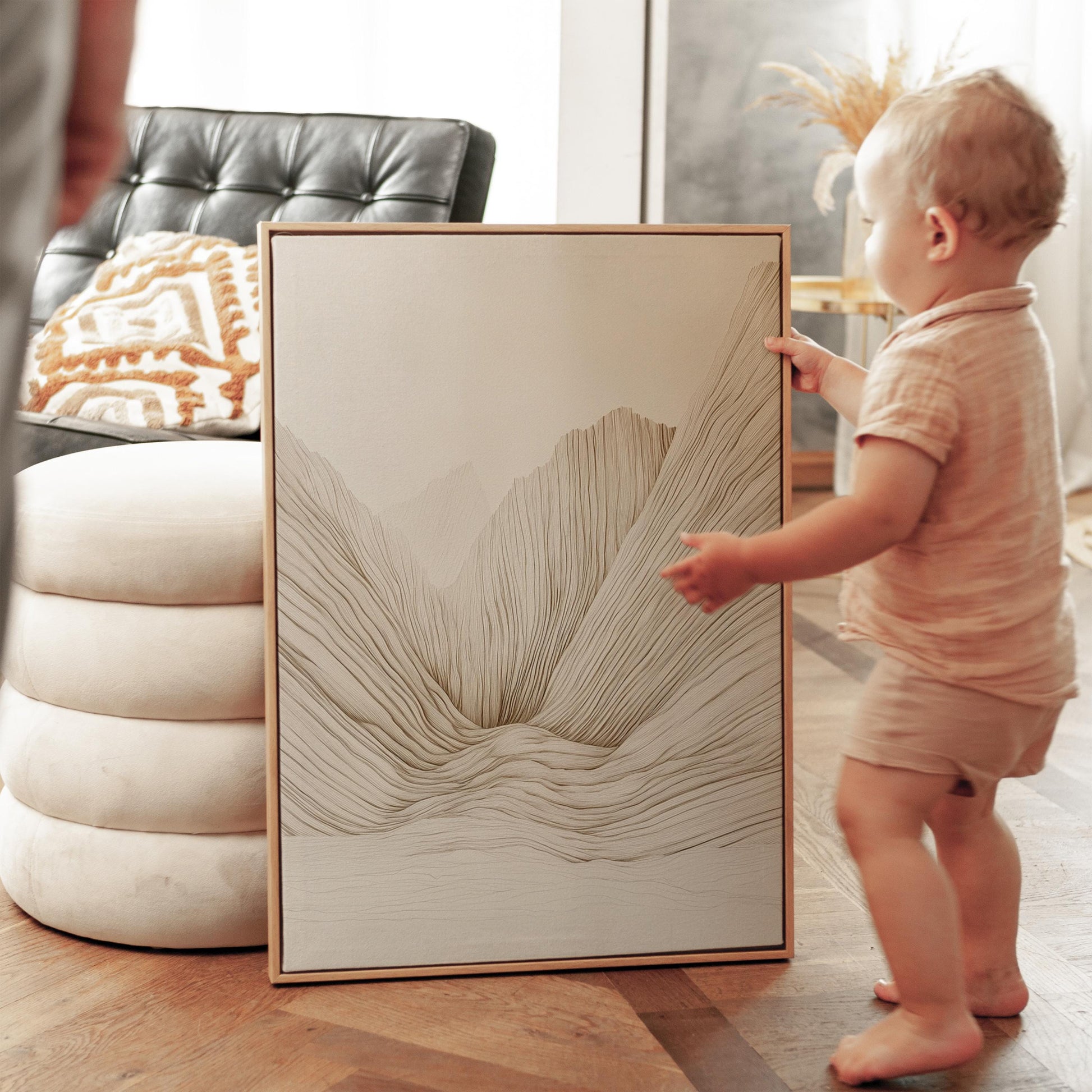 Neutral Abstract Mountain Canvas Print Modern Minimalist Wall Art for Bedroom or Living Room Decor