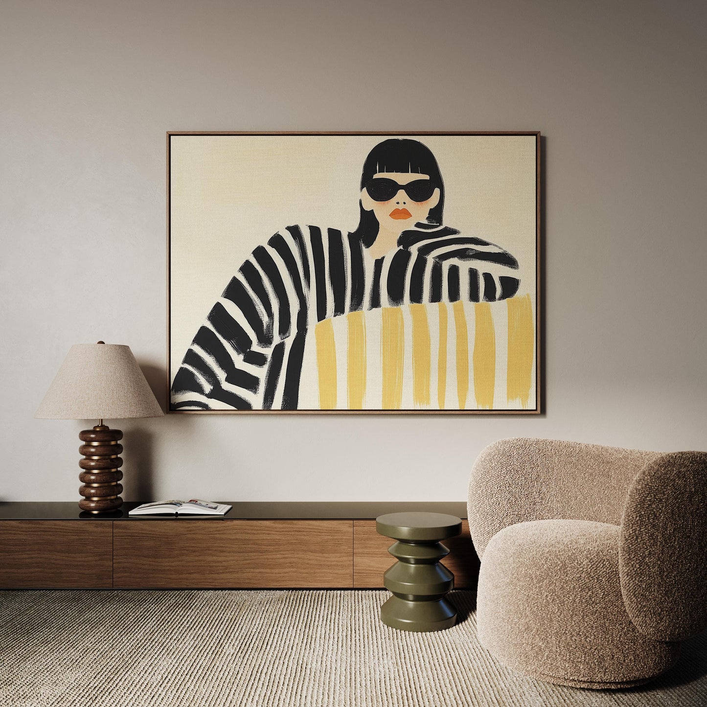 Giclée Canvas Print Woman in Sunglasses Modern Figurative Abstract Wall Art Minimalist Fashion Style for Bedroom or Living Room
