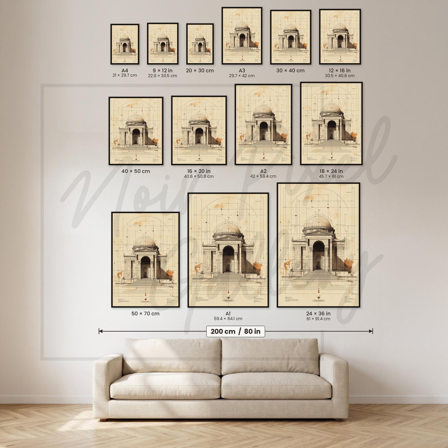 Neoclassical Dome Art – Architectural Print on Fine Art Paper, Sepia Design