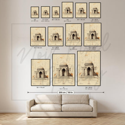 Neoclassical Dome Art – Architectural Print on Fine Art Paper, Sepia Design