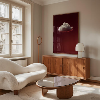 Minimalist Sky Wall Decor – Deep Red Cloud Art Print on Gallery Style Canvas