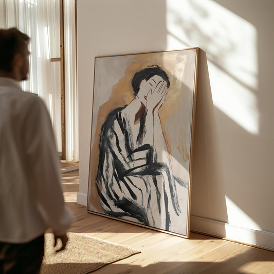 Abstract Woman Canvas Wall Art with Gold and Black Brush Strokes Modern Minimalist Print for Living Room or Bedroom