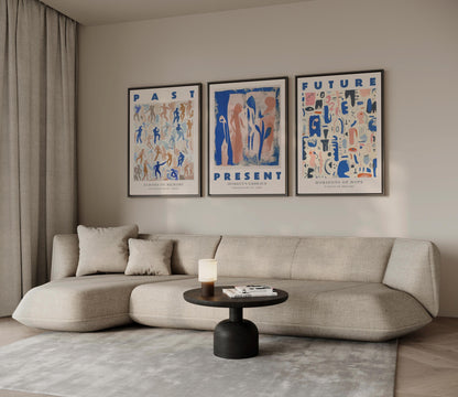 Past Present Future Canvas Wall Art Set of 3 Modern Abstract Posters Timeless Decor Inspirational Gift for Living Room or Office