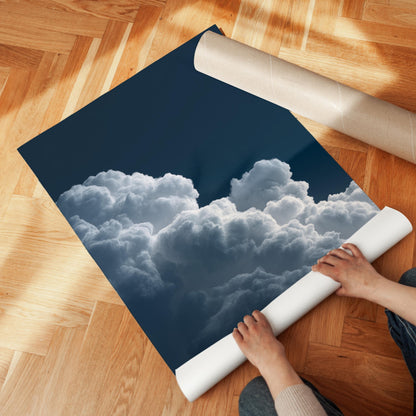 Deep Blue Night Sky Cloud Wall Art – Minimalist Wall Decor with Sustainable Wood Frame