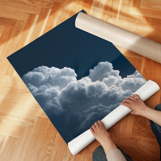 Deep Blue Night Sky Cloud Wall Art – Minimalist Wall Decor with Sustainable Wood Frame