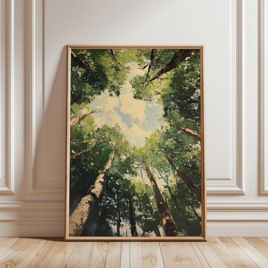 Forest Canopy Wall Art – Vertical Tree Artwork | Calming Nature Poster Print