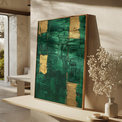 Emerald Green and Gold Textured Giclée Canvas Print Modern Abstract Wall Art for Office or Bedroom