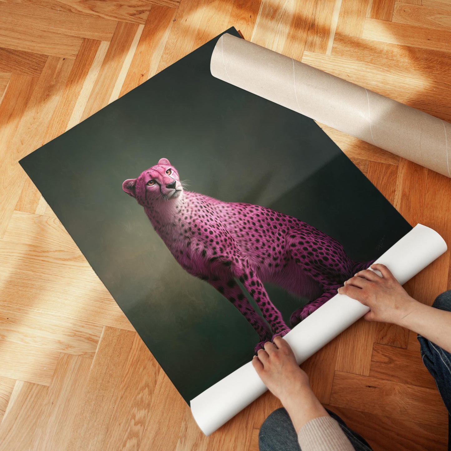 Pink Cheetah Wall Art - Emerald Green Maximalist Framed Canvas Print