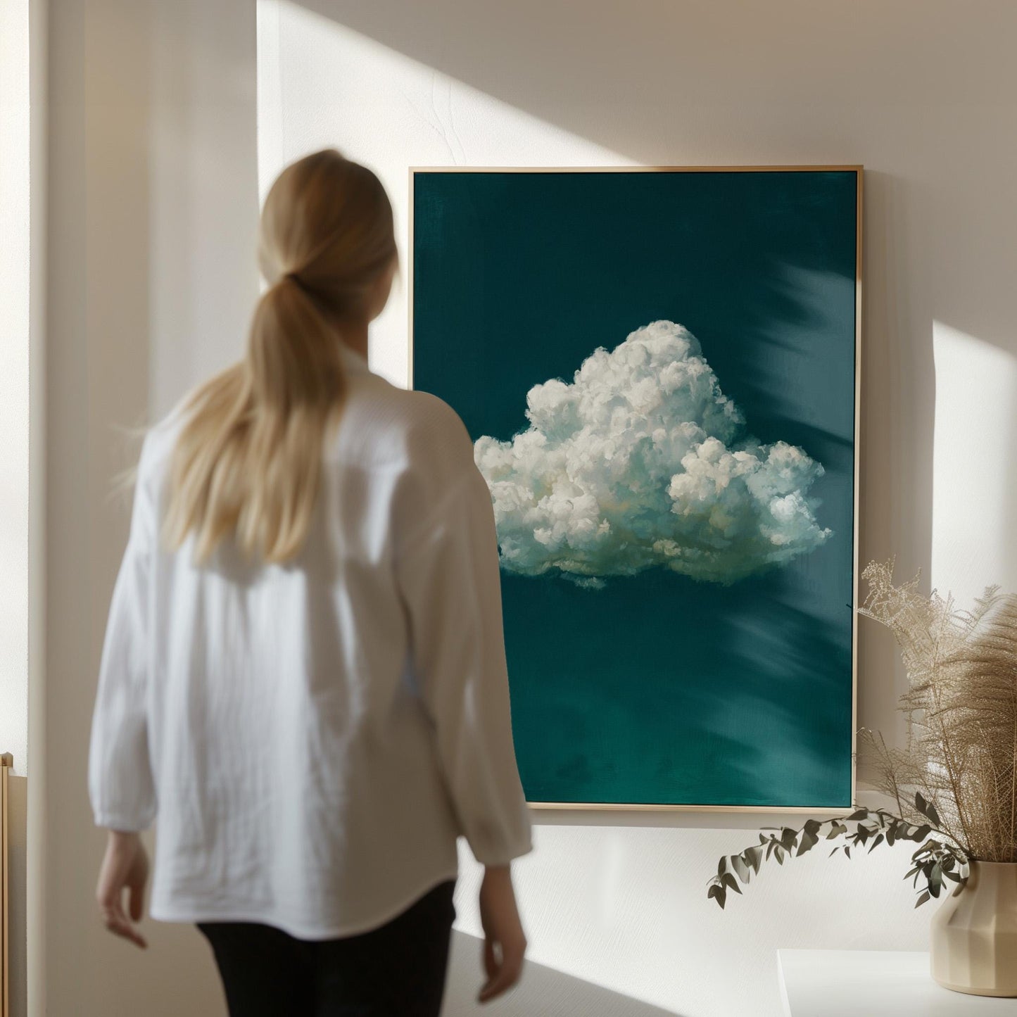 Canvas Wall Art – Indigo Blue Clouds | Minimalist Wall Decor on Cotton Canvas Print
