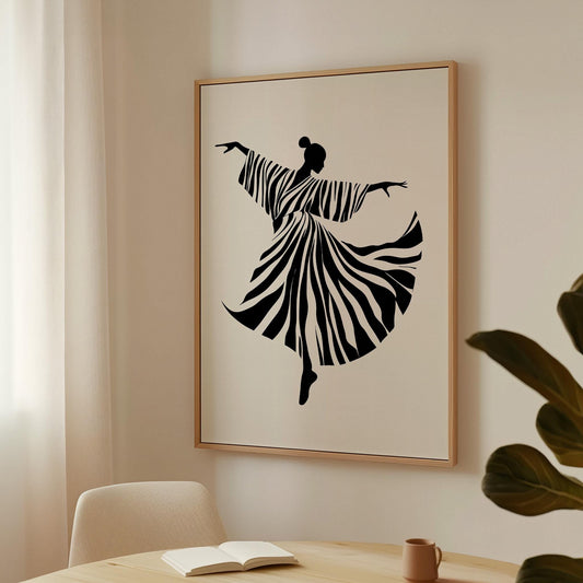 Dancer Wall Art Black and White Canvas Print Minimalist Modern Silhouette Large Wall Decor for Living Room or Bedroom