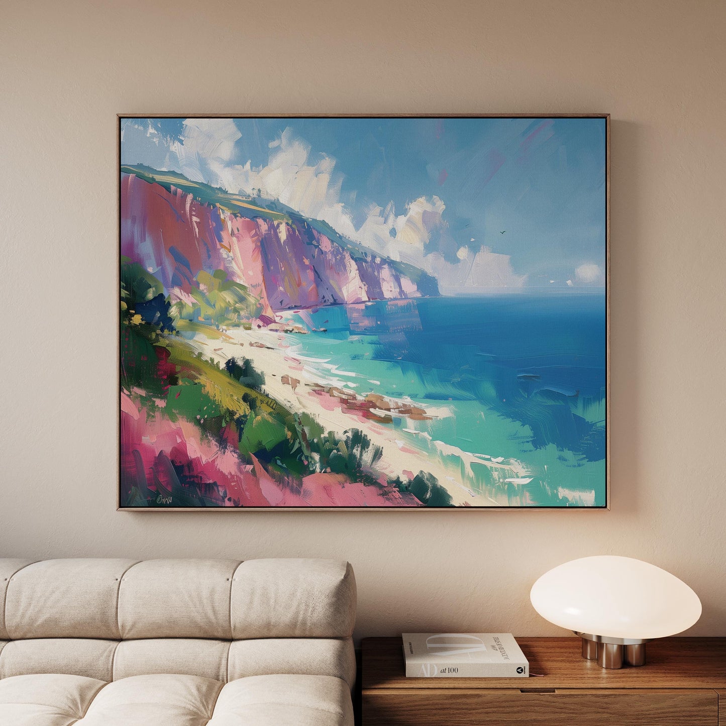 Coastal Cliff Canvas – Colorful Seaside Wall Art With Ocean View Painting