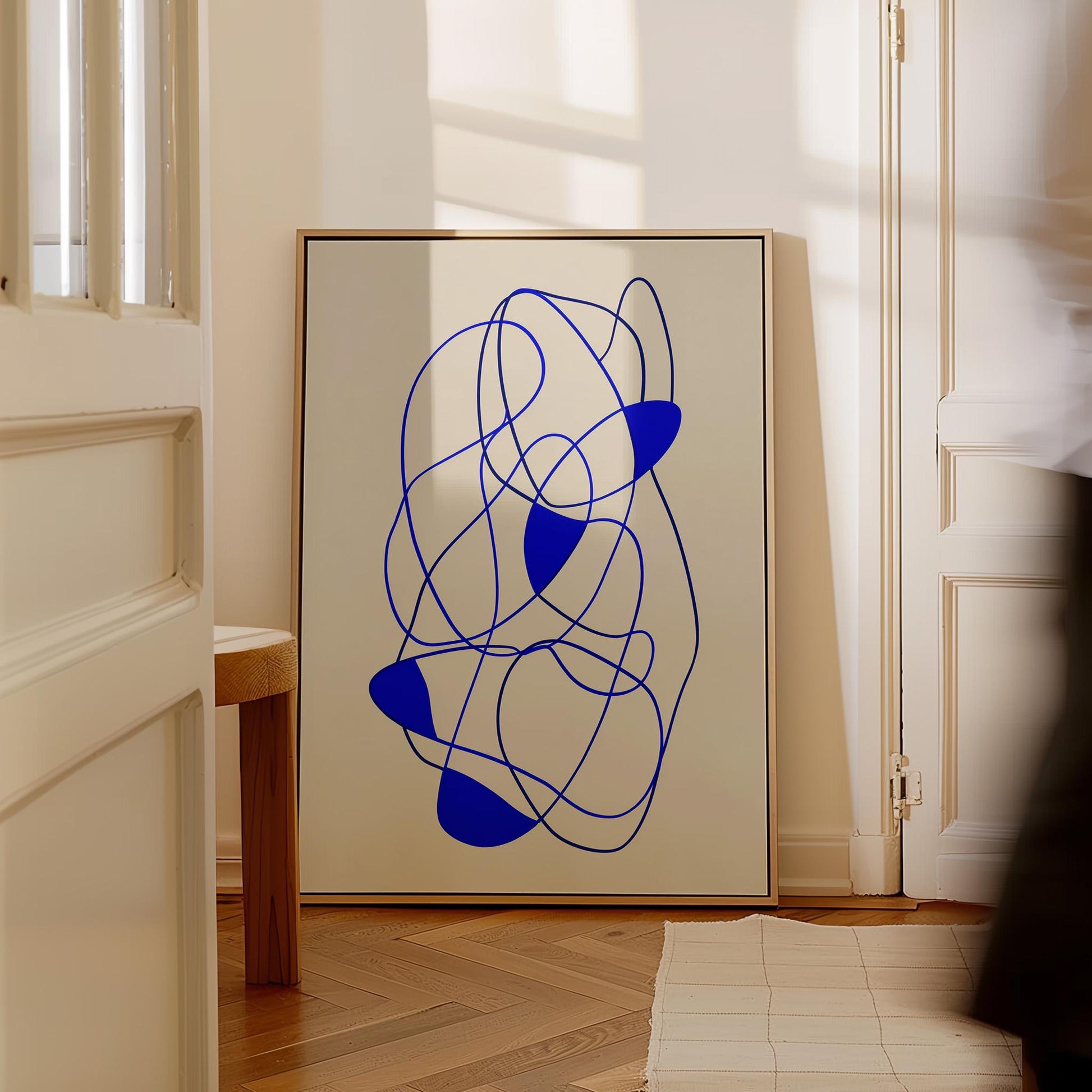 Modern Blue Line Abstract Giclée Canvas Print Minimal Continuous Flow Art for Contemporary Living Room or Office