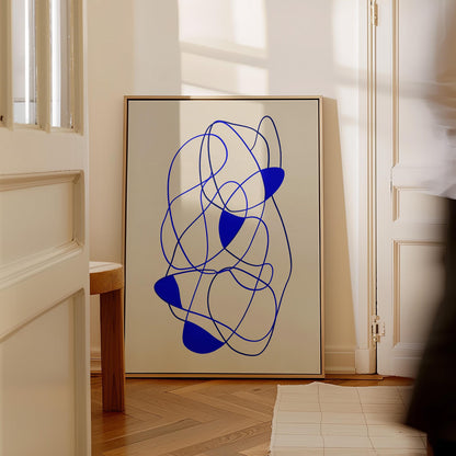 Modern Blue Line Abstract Giclée Canvas Print Minimal Continuous Flow Art for Contemporary Living Room or Office