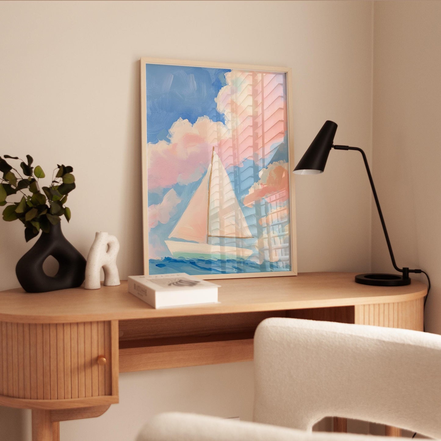 Sailboat Art Print – Nautical Wall Art With Soft Pastel Sky & Calm Ocean Scene