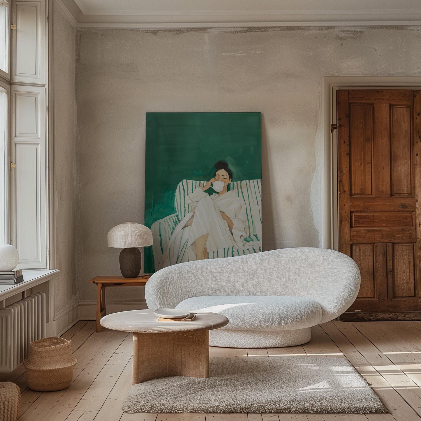 Emerald Green Wall Art - Sleeping Woman Painting | Set of Two Canvases, Modern Canvas Art