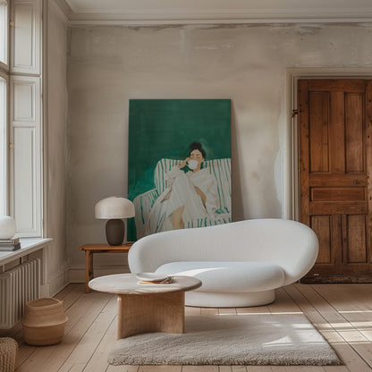 Emerald Green Wall Art - Sleeping Woman Painting | Set of Two Canvases, Modern Canvas Art