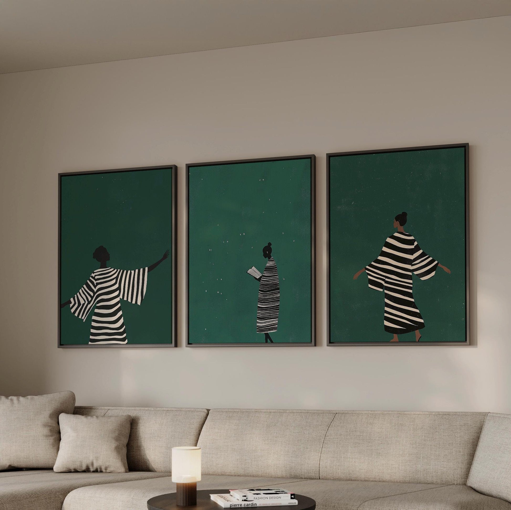 Emerald Green Woman Canvas Print Set: Modern Abstract Figurative Art