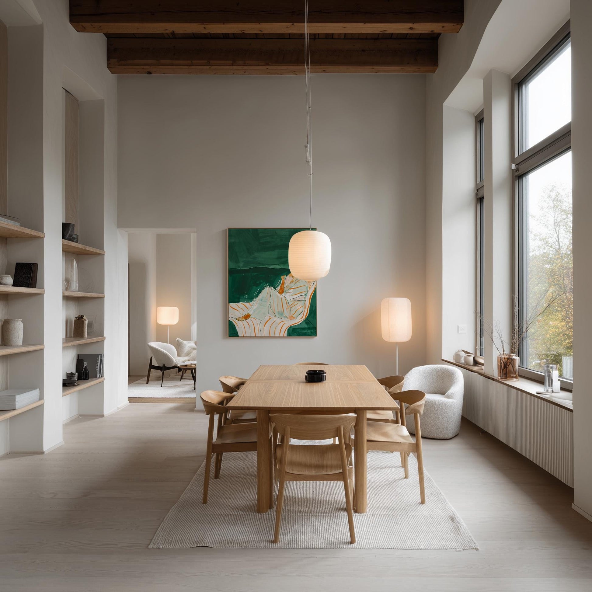 Woman Reading Wall Art Modern Canvas Print Relaxing Green Striped Chair Minimalist Home Decor for Bedroom Living Room