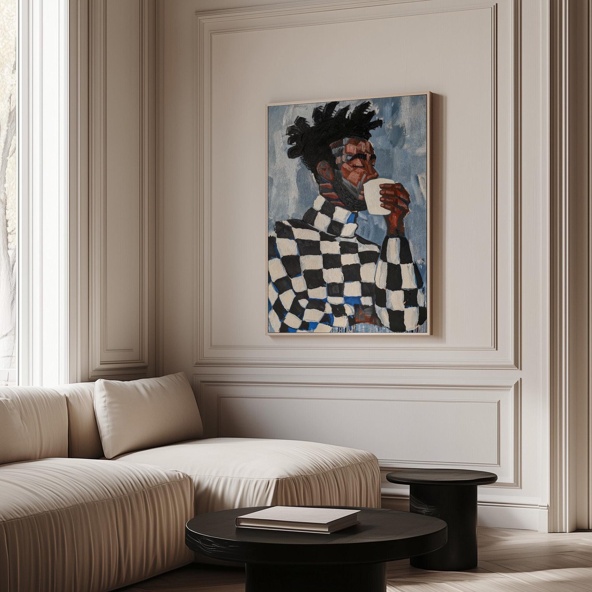 Modern Portrait of Man with Coffee Cup Abstract Wall Art Canvas Print Contemporary Artwork for Living Room Dining Room Office