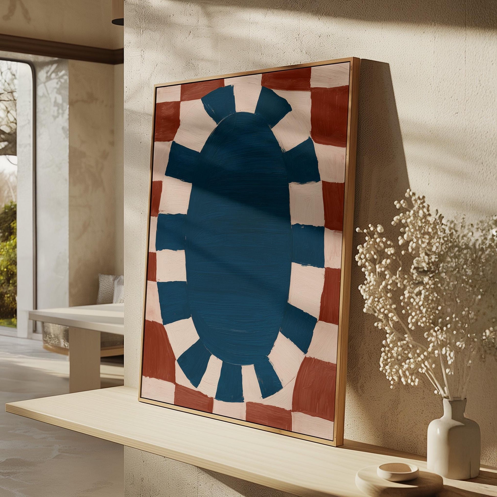 Red and Blue Abstract Canvas Print Modern Geometric Wall Art for Living Room or Office