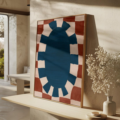 Red and Blue Abstract Canvas Print Modern Geometric Wall Art for Living Room or Office