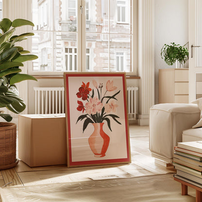 Floral Wall Art Print - Modern Botanical Art With Terracotta Vase Decor