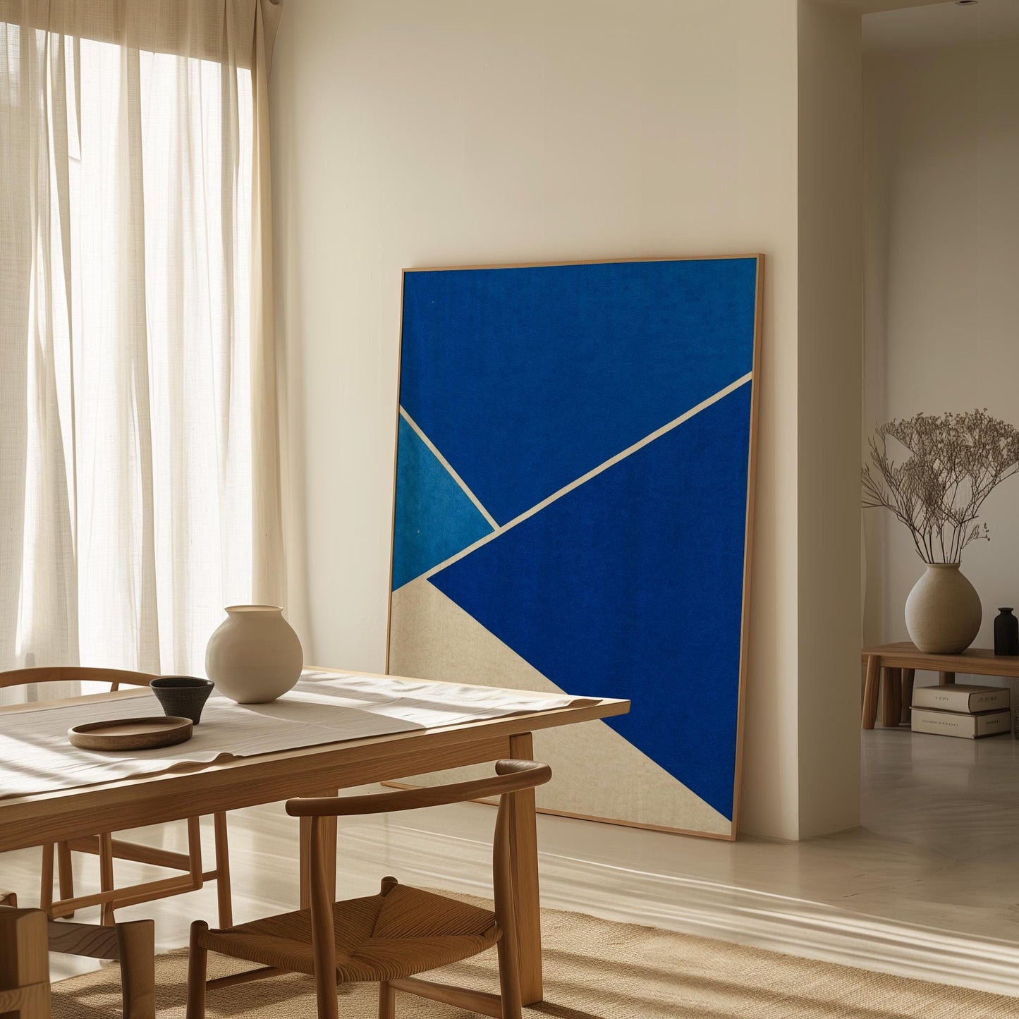 Blue Geometric Canvas Art with Floating Frame