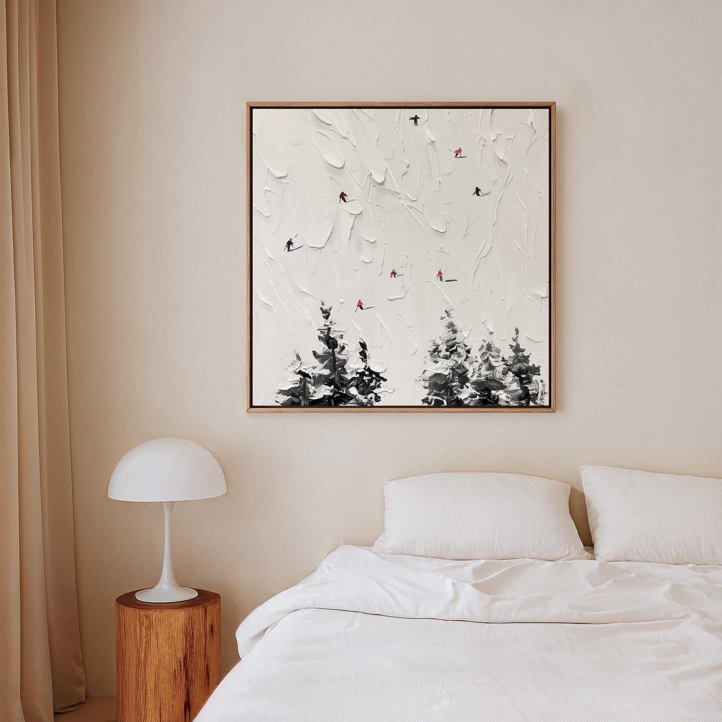 Skiing Wall Art – Textured Winter Snow Scene on Large Square Canvas Print