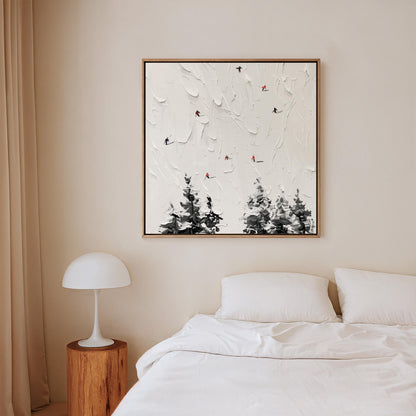 Skiing Wall Art – Textured Winter Snow Scene on Large Square Canvas Print