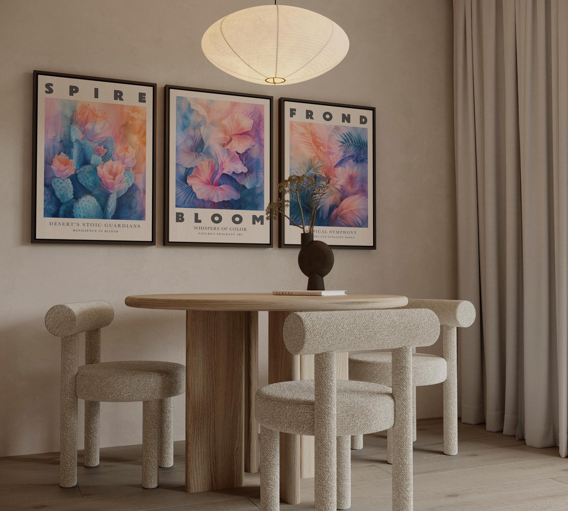 Colorful Tropical Canvas Wall Art Set of 3 Botanical Prints with Flowers and Leaves Modern Abstract Artwork for Living Room Decor