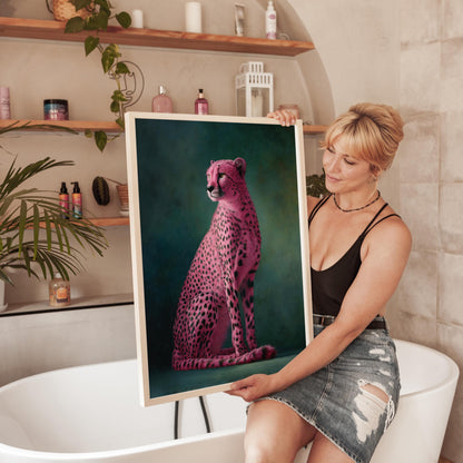 Pink Cheetah Art Print - Emerald Green Wall Art | Maximalist Home Decor Canvas