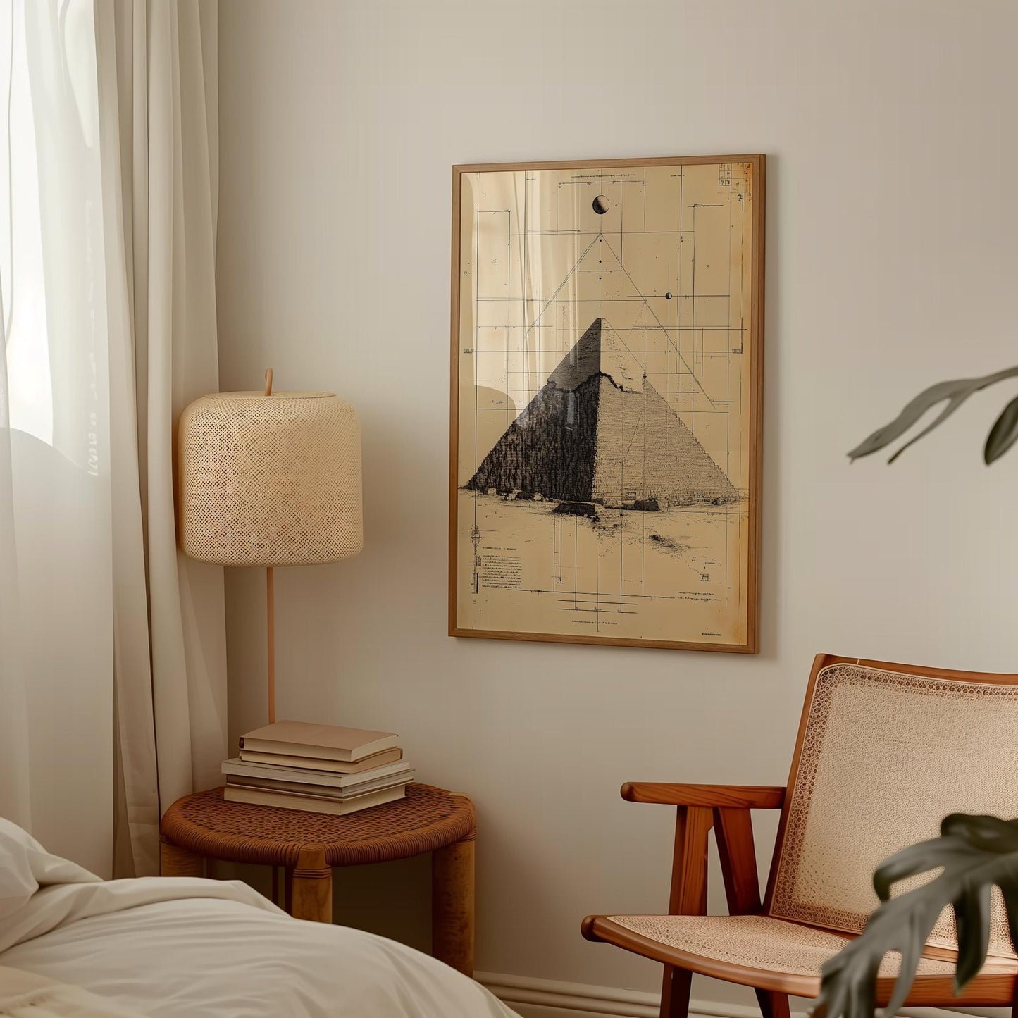 Egyptian Pyramid Poster – Vintage Blueprint Art Print | Sepia Wall Art